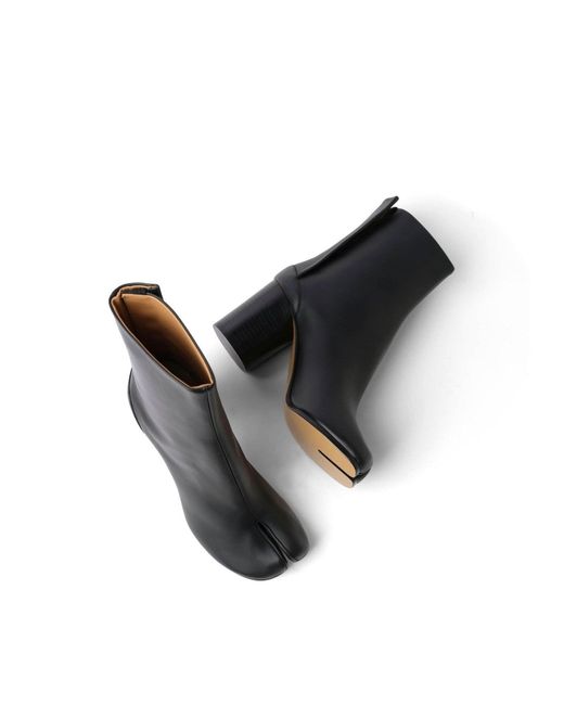 Maison Margiela Black Tabi Leather Boots 8Cm Heel, 100% Leather