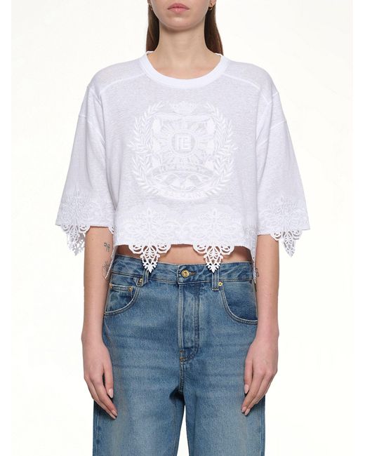 Balmain White Emblem Baseball T-Shirt