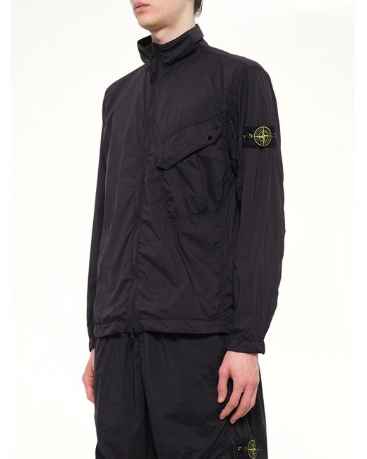 Stone Island Blue 1200015 Ultra Light Nylon Stretch Zip Shirt for men