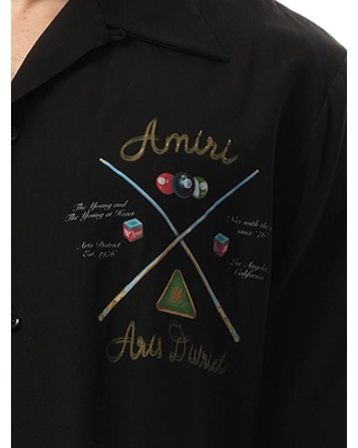 Amiri Black Pool Cue Bowling Shirt, Short Sleeves, 100% Viscose, Size: Large for men