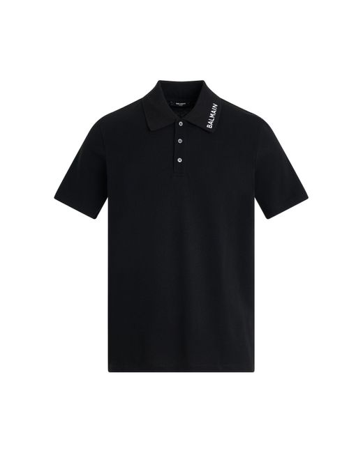 Balmain Black Stitch Collar Polo, Short Sleeves, /, 100% Cotton, Size: Medium for men