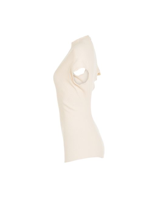 Khaite White Helene Top, Short Sleeves, , 100% Cotton