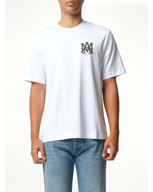 Amiri White Ma Core Logo T-Shirt, Round Neck, Short Sleeves, 100% Cotton, Size: Small for men