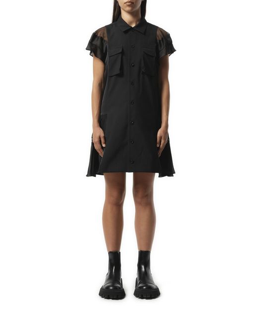 Sacai Black X Suiting X Satin Dress, 100% Polyester