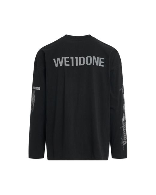 we11done Black Horror Collage Long-Sleeved T-Shirt, Round Neck, Long Sleeves, , 100% Cotton, Size: Large for men