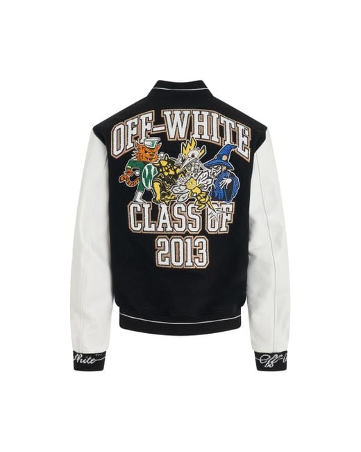 Off-White c/o Virgil Abloh Black Off- Logic Varsity Bomber Jacket, Long Sleeves for men