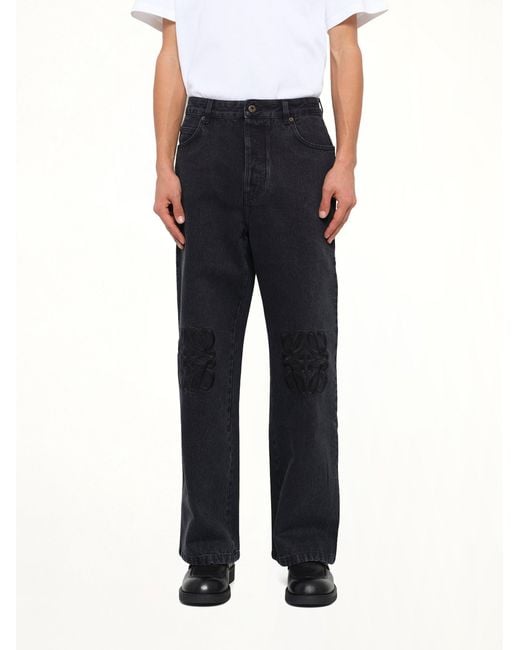 Loewe Black Tonal Anagram Baggy Jeans Af for men