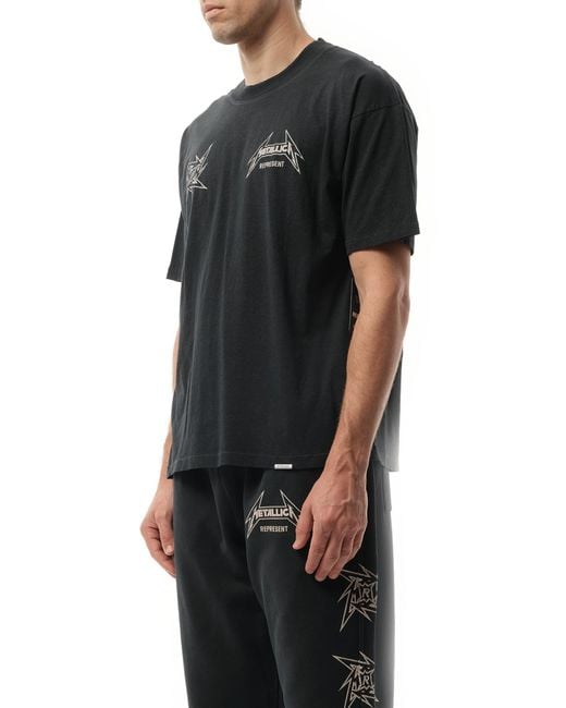 Represent Black Metallica 40 Year Anniversary T-Shirt, Short Sleeves, 100% Cotton, Size: Small for men