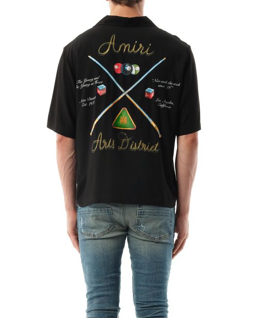 Amiri Black Pool Cue Bowling Shirt, Short Sleeves, 100% Viscose, Size: Large for men
