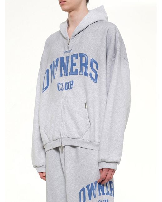 Represent Gray Owners Club Zip Through Hoodie for men