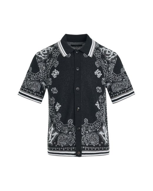 Amiri Black Bandana Polo Shirt, Short Sleeves, , 100% Cotton, Size: Medium for men