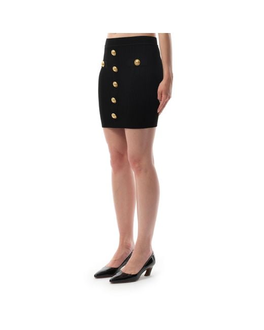 Balmain Black 2 Pockets Buttoned Knit Short Skirt, 100% Polyester