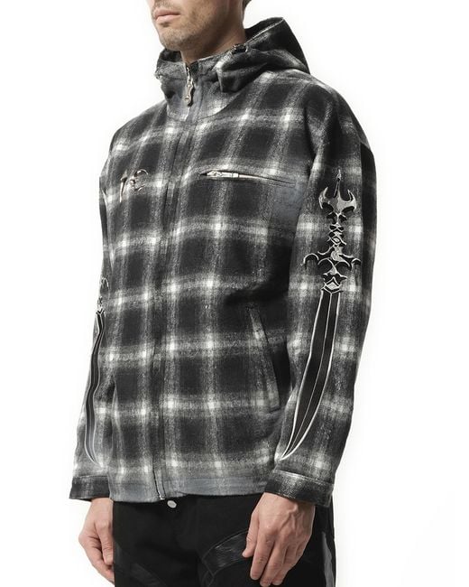 THUG CLUB Black Arab Sword Flannel Zip-Up Jacket, 100% Polyester for men