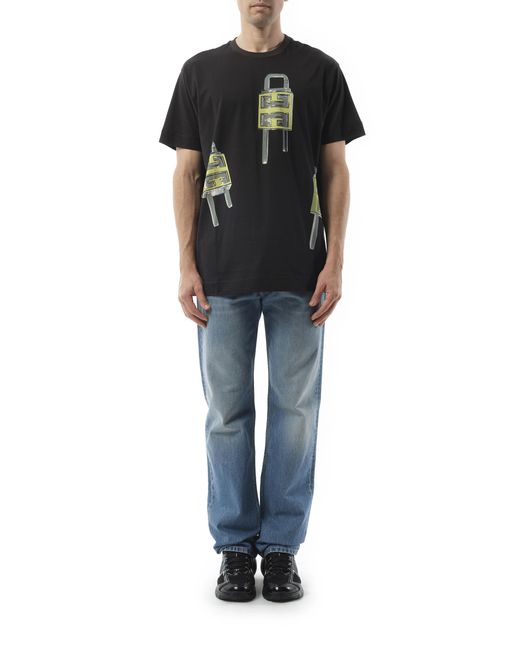 Givenchy Black U-Lock Print T-Shirt, 100% Cotton, Size: Small for men