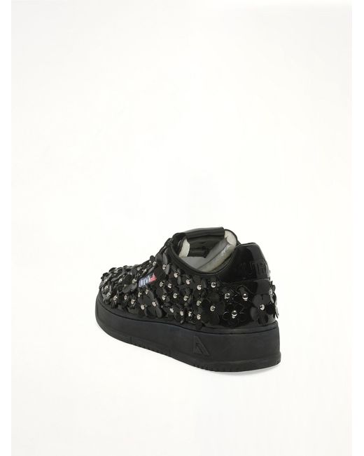 Autry Black Medalist Low Patent Flower Sneaker