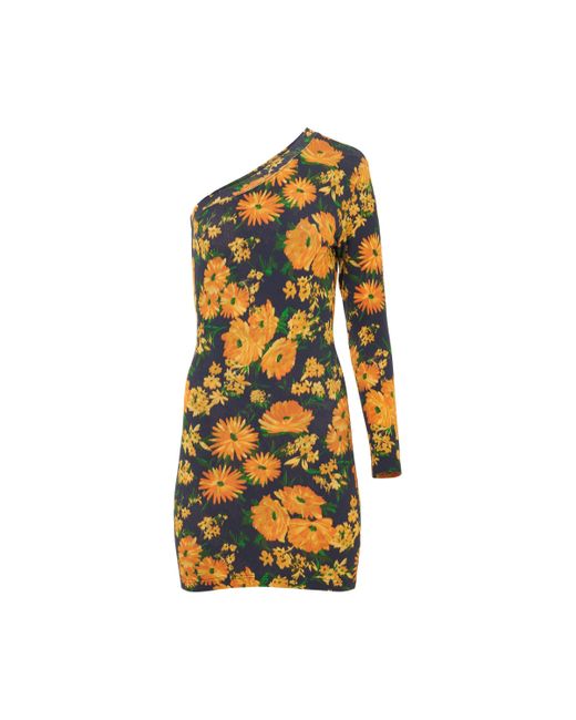 Balenciaga Yellow 'Asymmetric Mini Dress, Long Sleeves, /, 100% Cotton, Size: Small