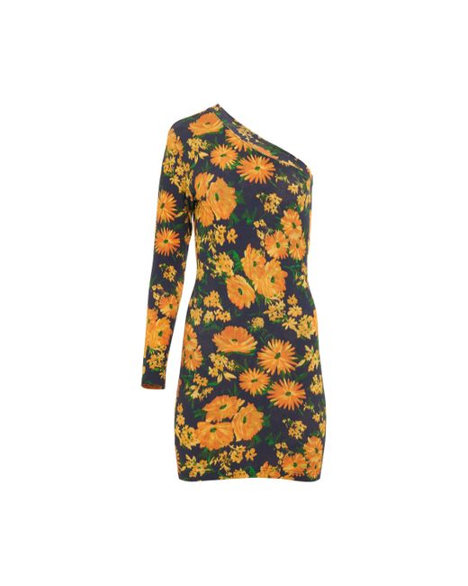 Balenciaga Yellow 'Asymmetric Mini Dress, Long Sleeves, /, 100% Cotton, Size: Small