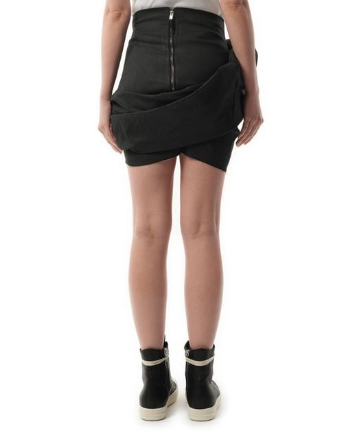 Rick Owens Black Denim Draped Mini Skirt, 100% Cotton