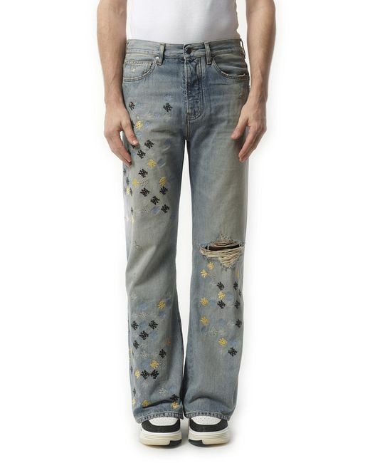 Amiri Ma Quad Embroidered Flare Jeans, 100% Cotton in Grey for Men
