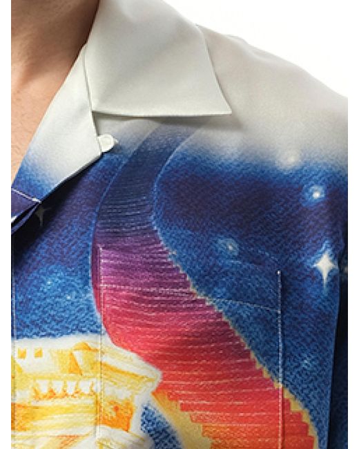 Casablanca Multicolor Long Sleeve Cuban Collar Shirt, 100% Silk, Size: Medium for men