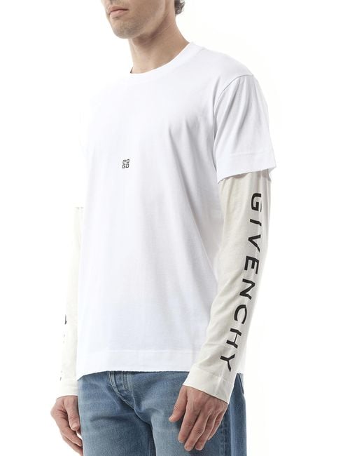 Givenchy White Multi Layer Jersey Long Sleeve T-Shirt, 100% Cotton, Size: Small for men