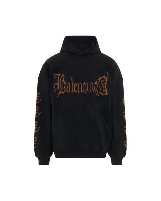 Balenciaga Black Heavy Metal Oversized Hoodie, Long Sleeves, Washed, 100% Cotton for men