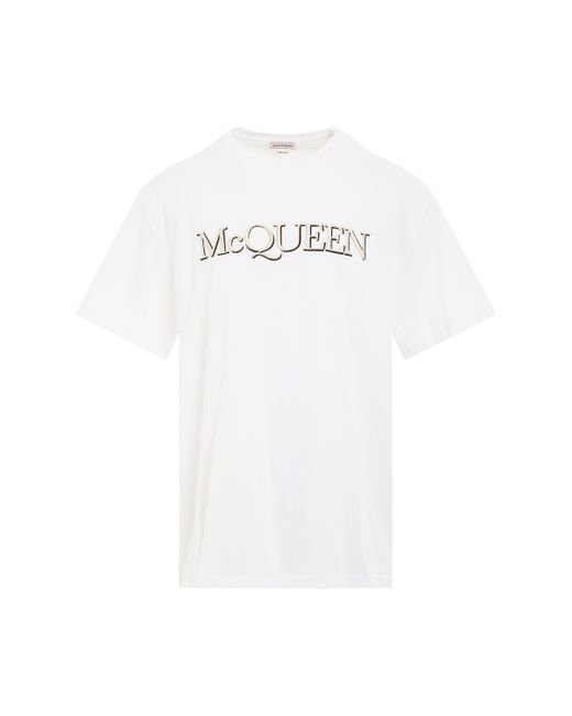 Alexander McQueen White Logo Embroidered T-Shirt, Short Sleeves, /Mix, 100% Cotton for men