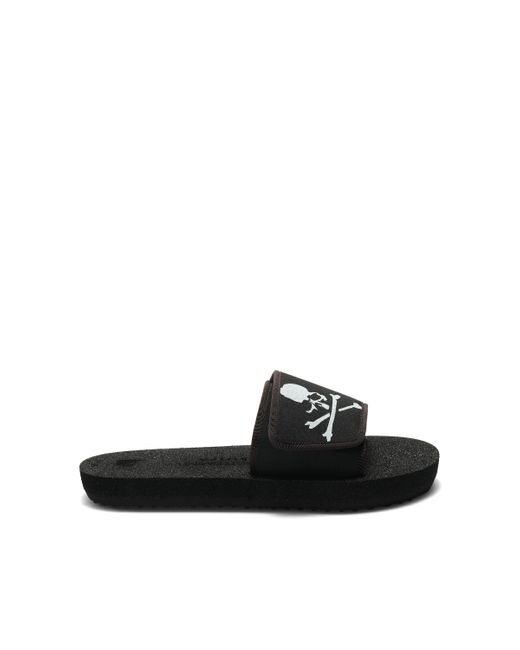 Mastermind Japan Black World X Buntaro Slide Sandals, 100% Rubber, Size: Small for men