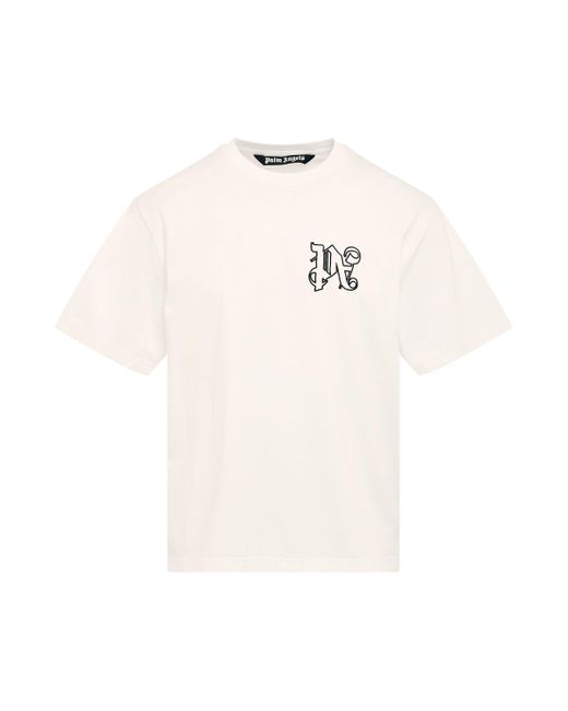 Palm Angels White 'Classic Monogram T-Shirt, Round Neck, Short Sleeves, , 100% Cotton, Size: Small for men