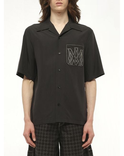 Amiri Black Ma Outline Bowling Shirt, Short Sleeves, 100% Polyester, Size: Small for men