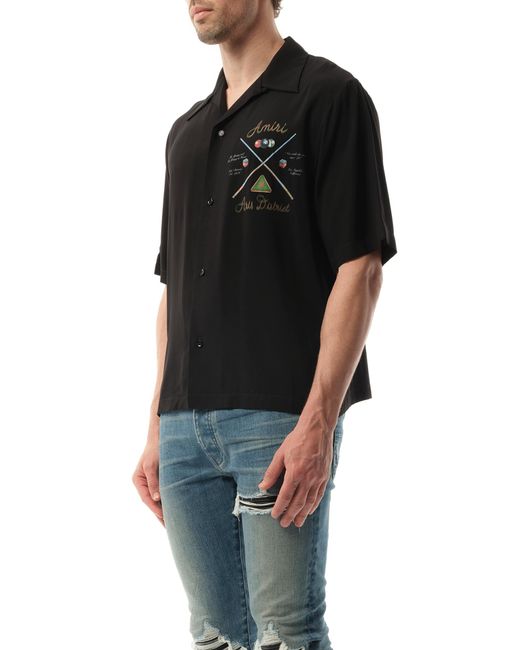 Amiri Black Pool Cue Bowling Shirt, Short Sleeves, 100% Viscose, Size: Large for men