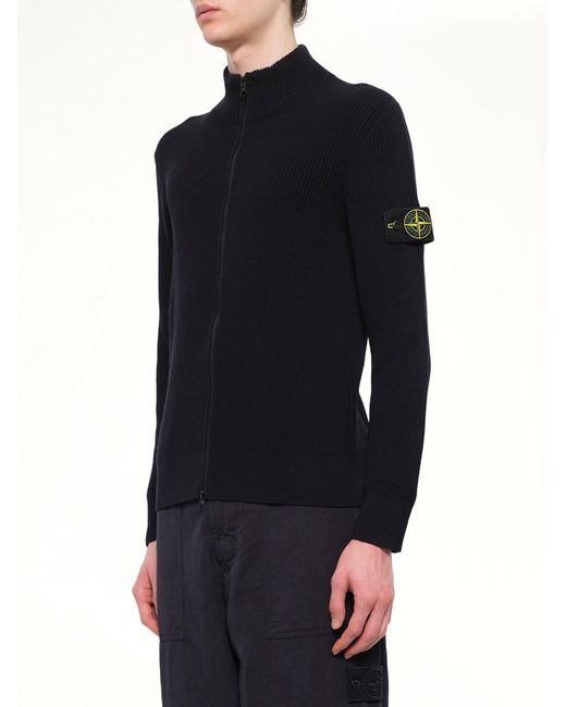 Stone Island Blue 5100017 Full Rib Rws Wool Cardigan for men