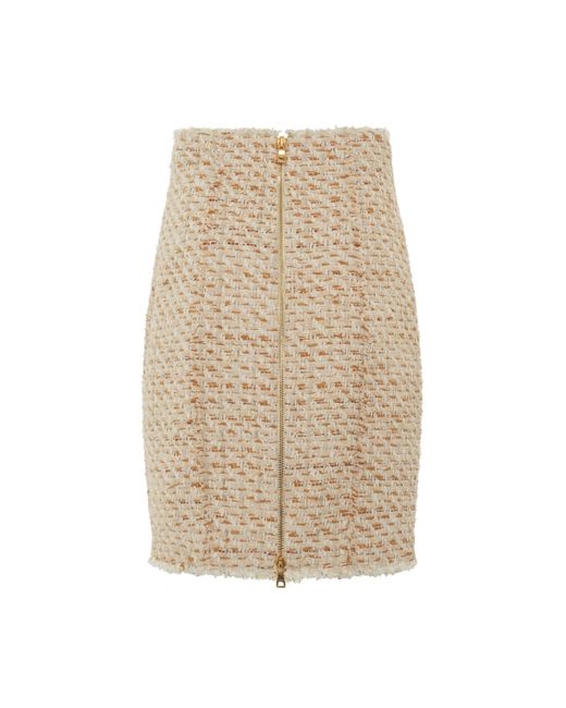 Balmain Natural High Waisted 6 Button Tweed Short Skirt, Multi, 100% Cotton