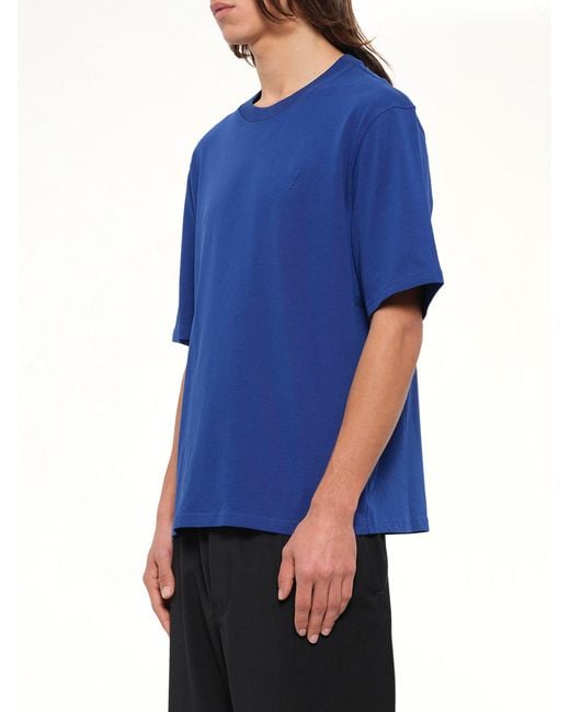 AMI Blue Tonal Embossed Ami De Coeur T-Shirt for men