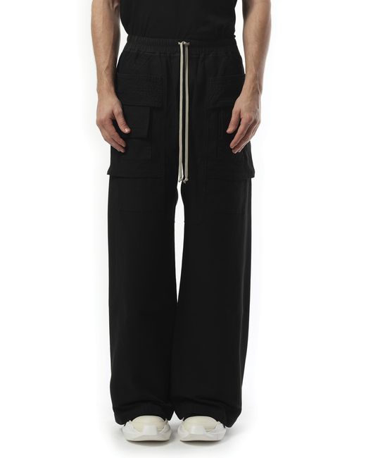 Rick Owens Black Cotton Canvas Creatch Wide Cargo Drawstring, 100% Cotton, Size: Small for men