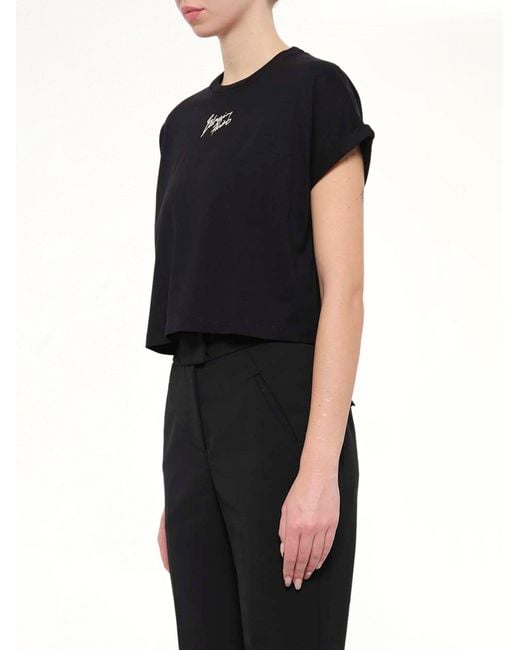 Balmain Black Ss Paris Cropped T-Shirt