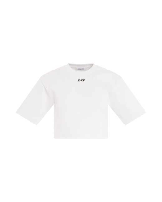 Off-White c/o Virgil Abloh White Off- Off Stamp Rib Crop T-Shirt, Round Neck, Short Sleeves, 100% Cotton, Size: Large