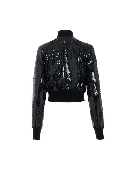 Rick Owens Black Cropped Flight Embroidered Bomber Jacket, Long Sleeves, , 100% Polyester