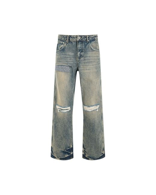 Represent Blue R3D Destroyer Baggy Denim Jeans, Cream, 100% Cotton for men