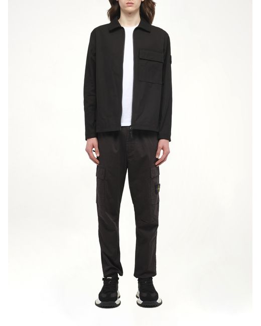 Stone Island Black 120001 Overshirt, 100% Cotton, Size: Small for men