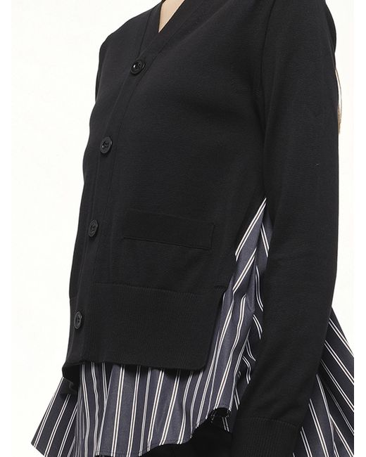 Sacai Black X Poplin X Knit Cardigan, 100% Polyester