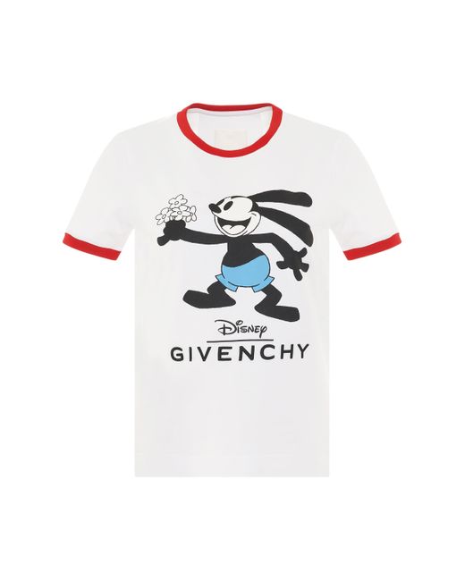 Givenchy White 'Disney Oswald Flower T-Shirt, Round Neck, Short Sleeves, , 100% Cotton, Size: Small