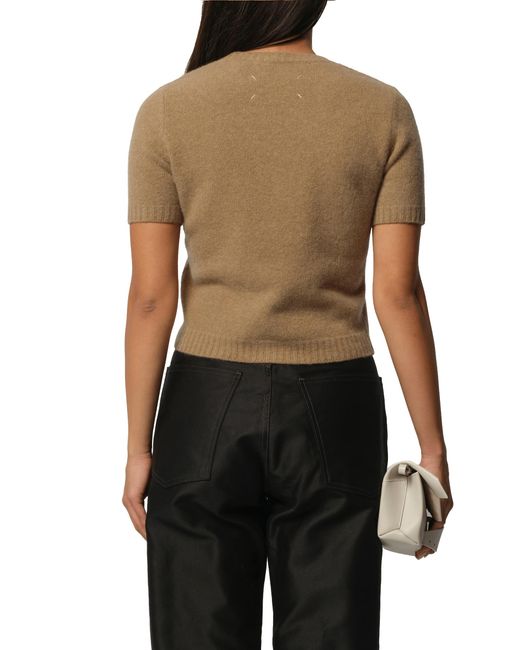 Maison Margiela Black Lambswool Short Sleeve Sweater, 100% Wool, Size: Medium