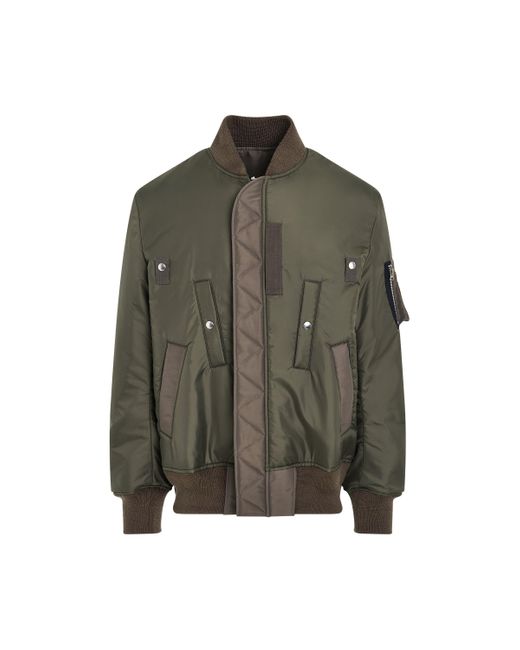 Sacai Green Nylon Twill Blouson Bomber Jacket, Long Sleeves, , 100% Polyester for men