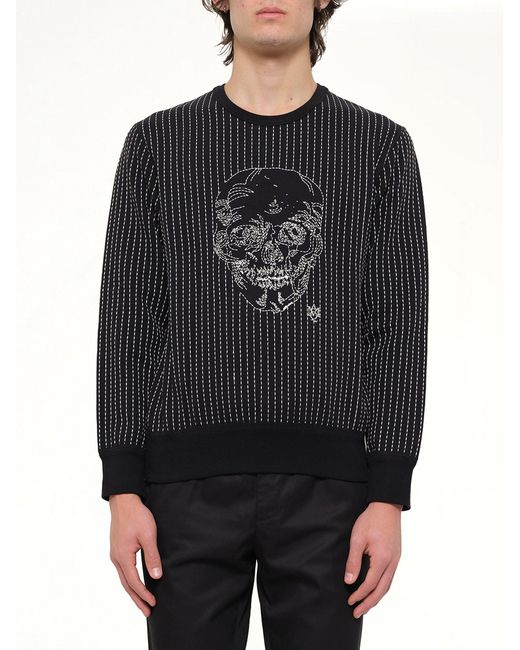 McQueen Black Embroidered Skull Sweatshirt for men