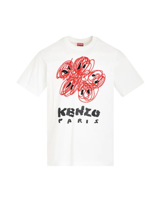 KENZO White 'Drawn Varsity Classic T-Shirt, Short Sleeves, Off, 100% Cotton, Size: Small for men