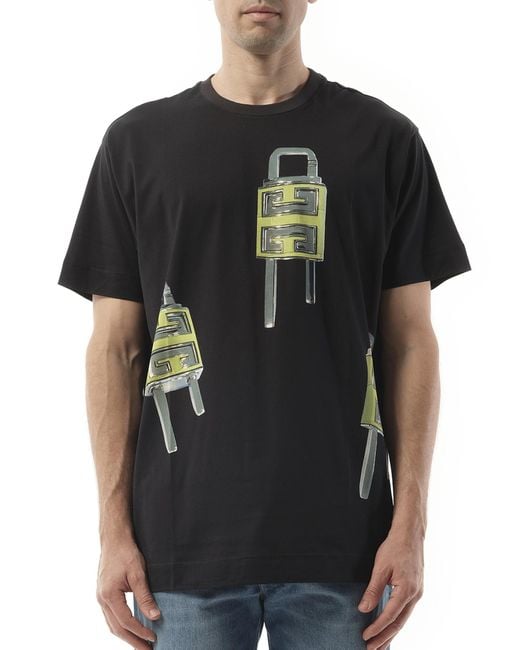 Givenchy Black U-Lock Print T-Shirt, 100% Cotton, Size: Small for men