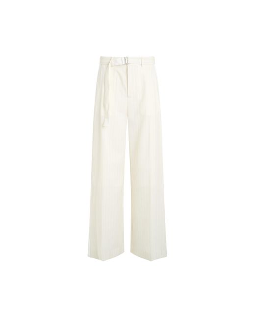 Sacai White Chalk Stripe Pants, Off, 100% Polyester