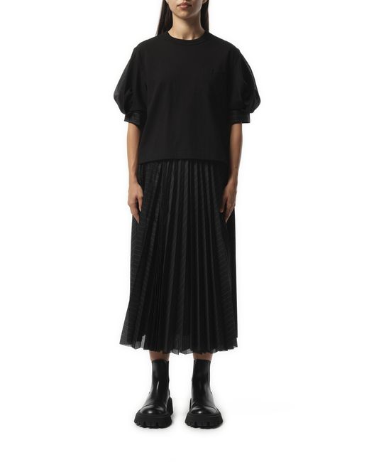 Sacai Black X Spun Organza X Cotton Jersey T-Shirt, Short Sleeves, 100% Polyester