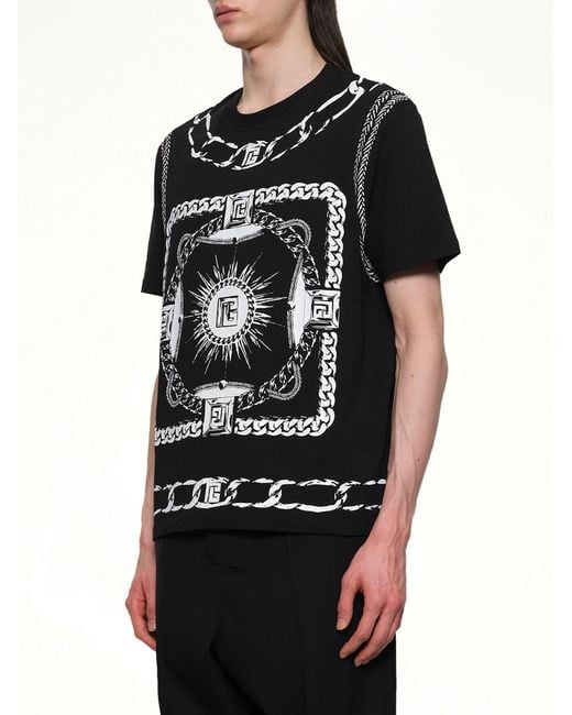 Balmain Black Foulard Print T-Shirt for men